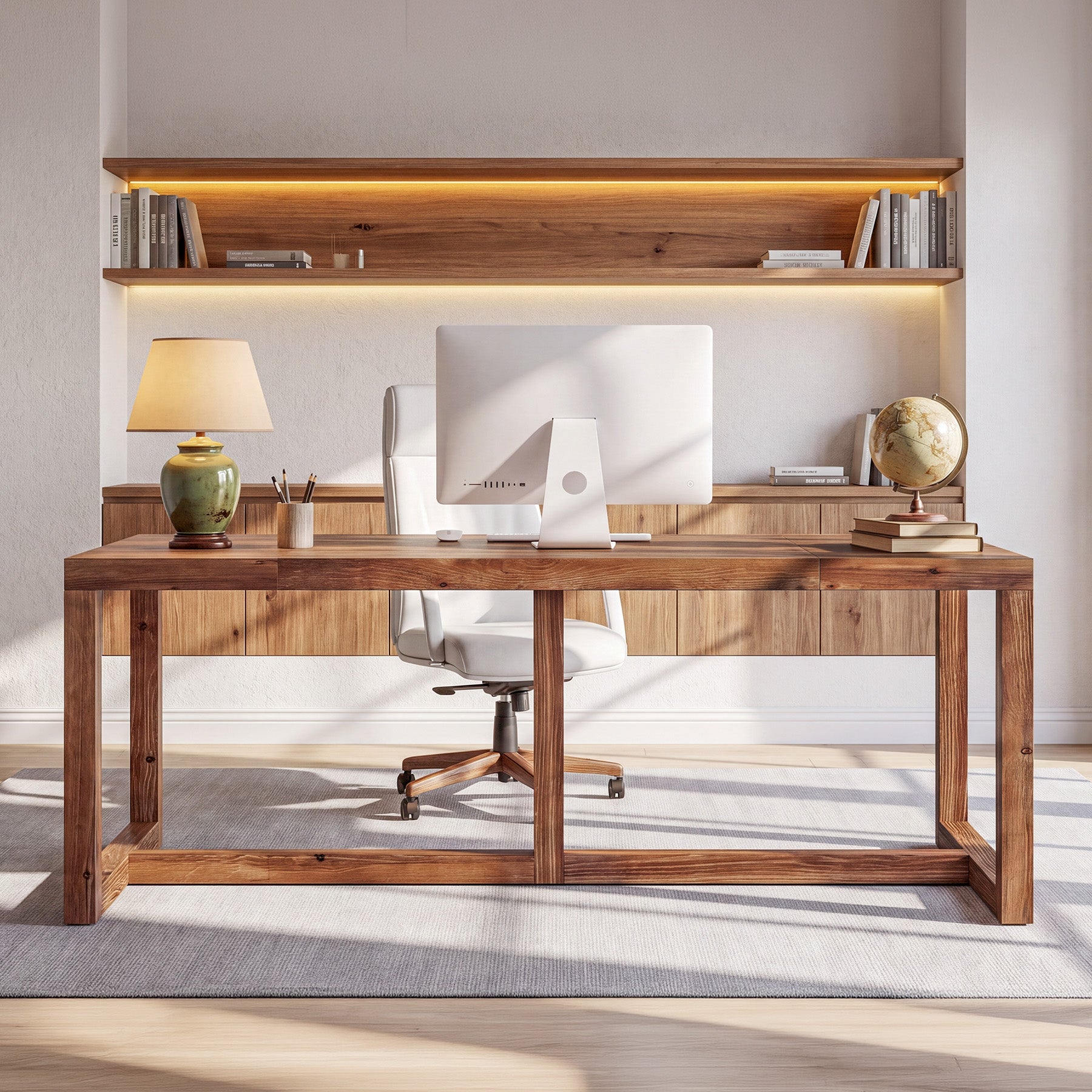 71" Farmhouse Executive Desk, Solid Wood Large Computer Workstation, Home Office