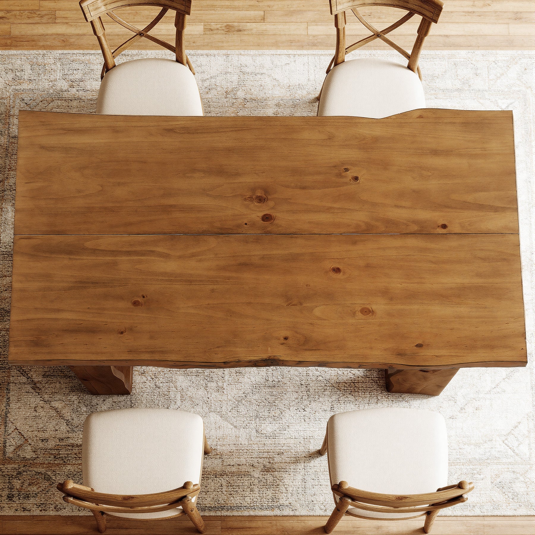 63" Solid Wood Live Edge Dining Table for 6, Rustic Modern Kitchen & Dining Room Table with Sculptural Legs