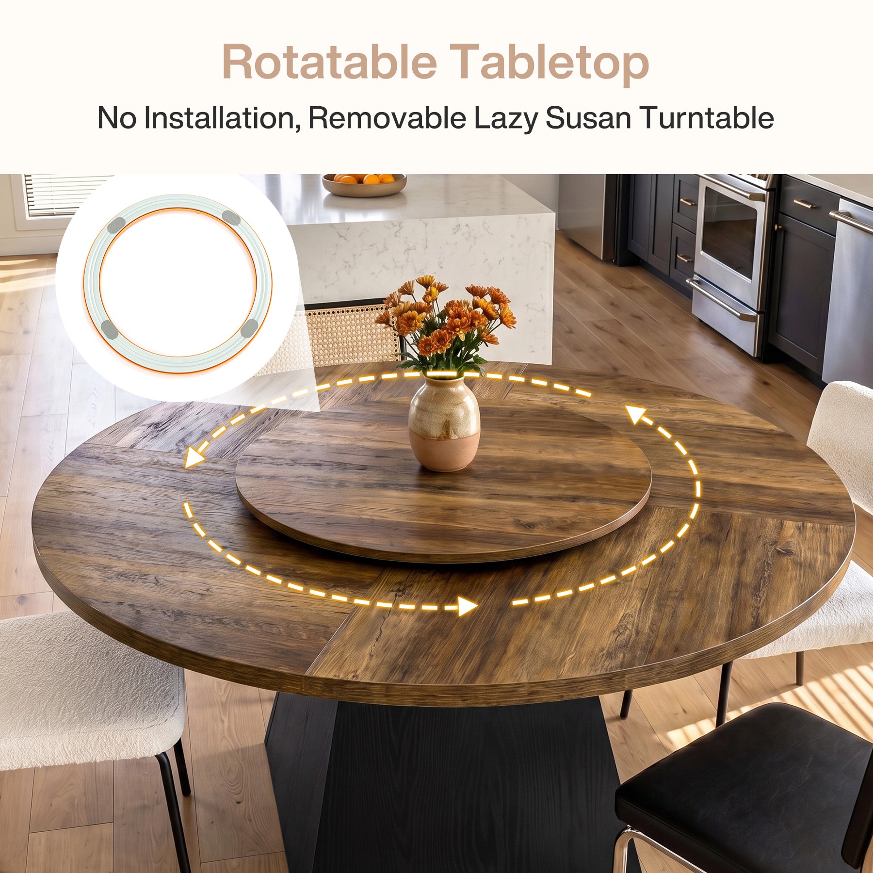 47.24" Round Dining Table for 4-6, Kitchen Table with Removable Lazy Susan