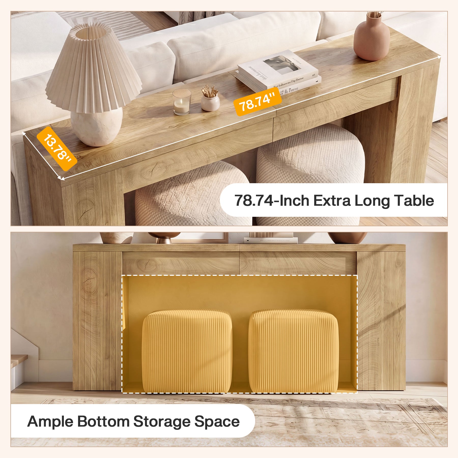 79" Extra Long Console Table, Narrow Sofa Table for Behind Couch, Fluted Entryway Table for Living Room & Hallway