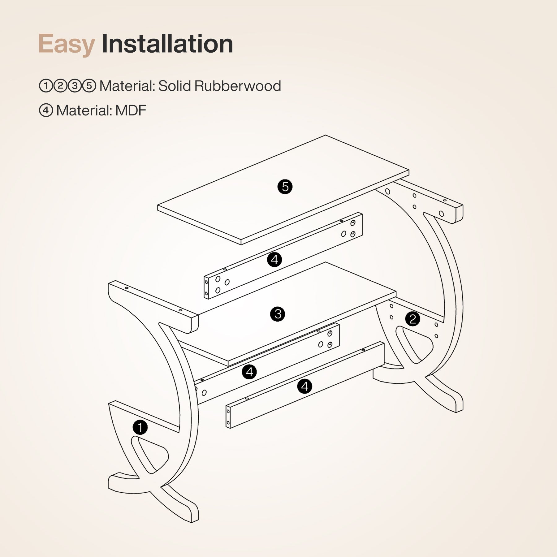 Solid Wood Nightstand, 23.62" Bedside Table with 2-Tier Storage Shelf