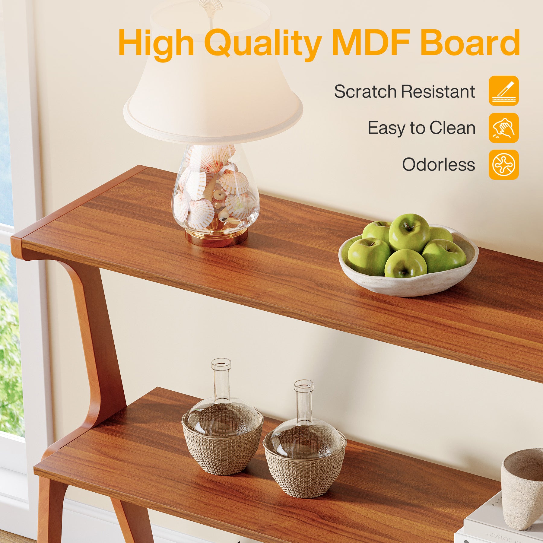 3-Tier Console Table, 47" Narrow Entryway Sofa Table with Solid Wood Legs