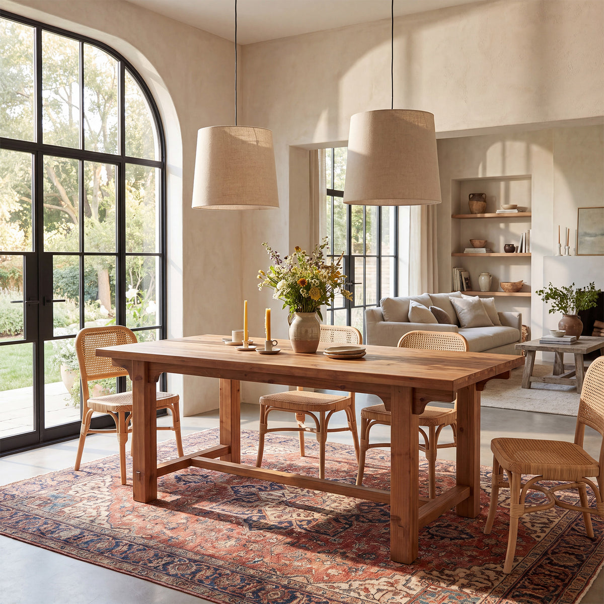 63" Solid Wood Dining Table for 4-6, Rectangular Kitchen Table with Thick Trestle Legs