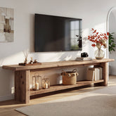 71" Solid Wood TV Stand for 85" TV, 2-Tier Farmhouse Entertainment Center with Storage 3