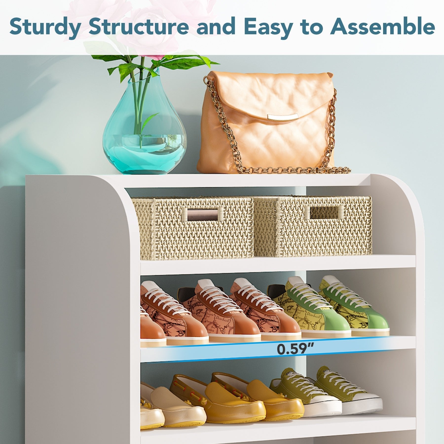 8-Tier Shoe Rack, Wooden Shoe Shelf Shoe Storage Cabinet