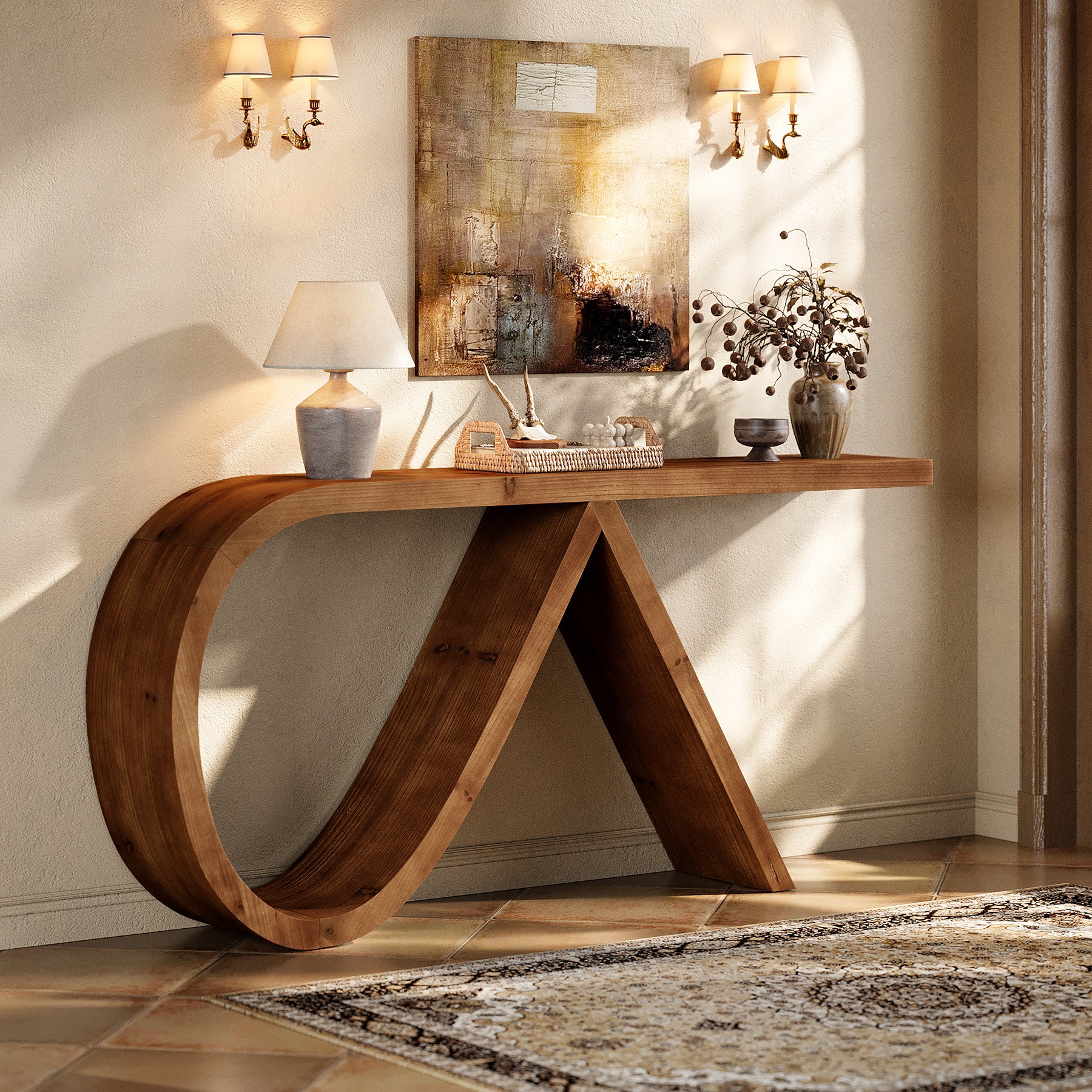 Solid Wood Console Table, 57" Entryway Sofa Table Behind Couch