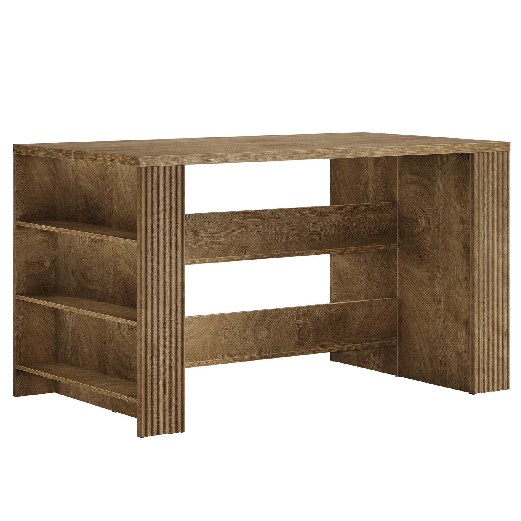 59" Rectangular Bar Table, Farmhouse Counter Height Pub Table with Storage Shelves