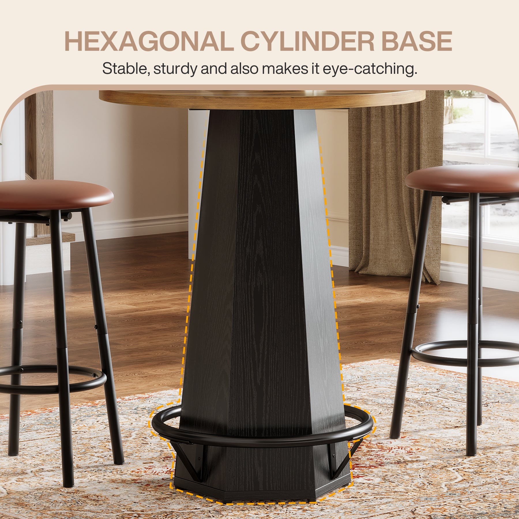 Round Bar Table, 39.4" H Bistro Pub Cocktail Table with Metal Footrest