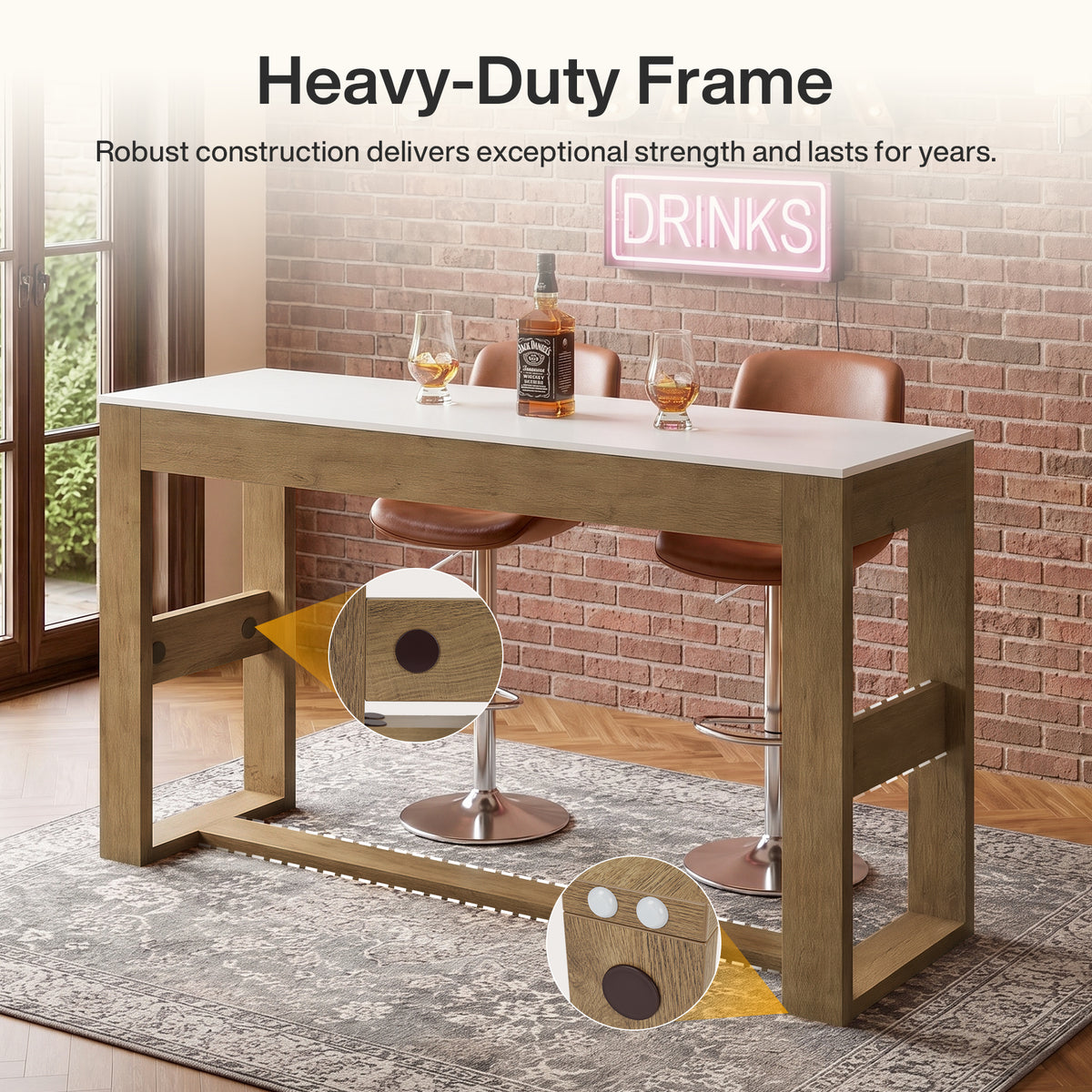 63" Counter Height Pub Table for 4-6, Farmhouse Rectangular Bar Table with White Top