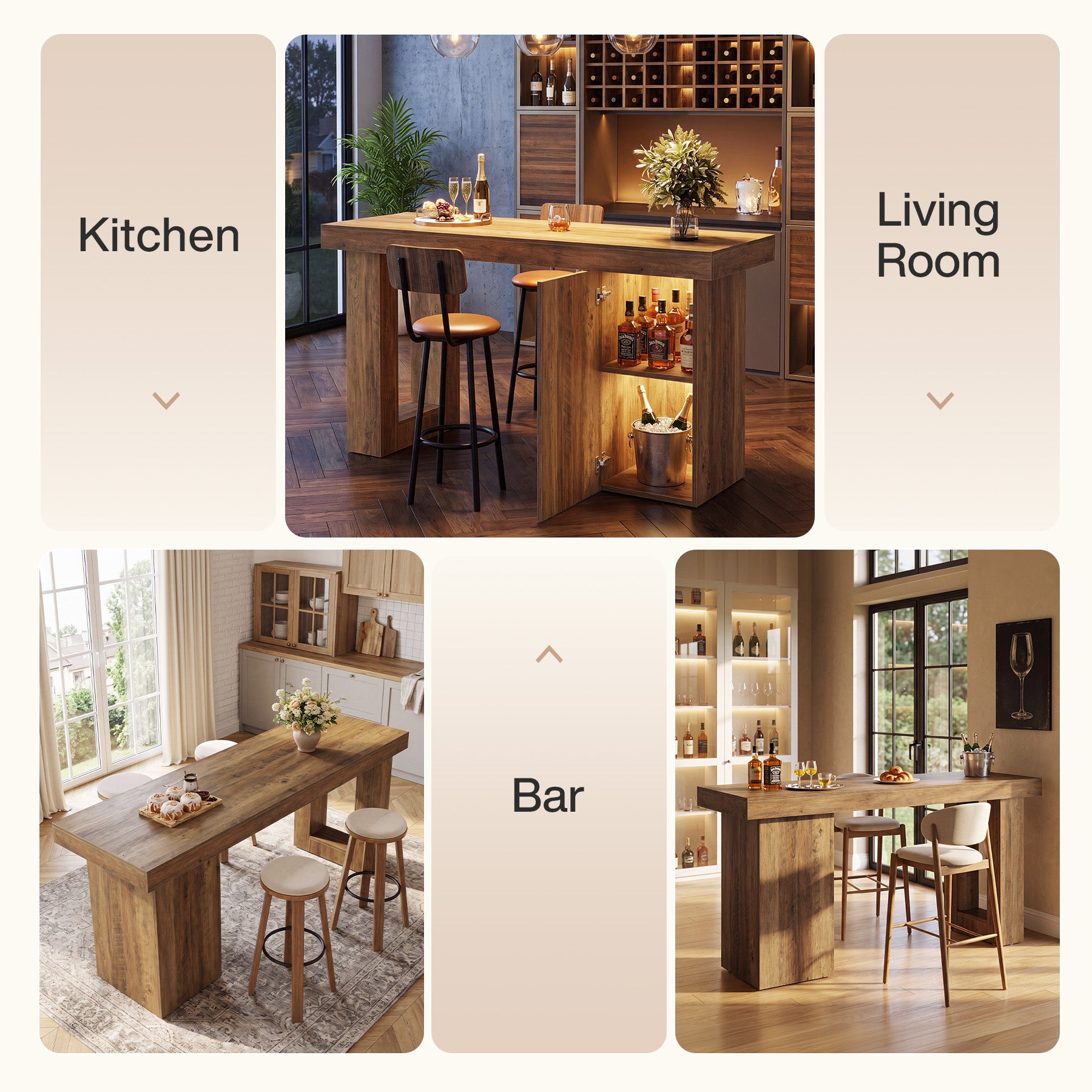 63" Bar Table with Storage Cabinet, Counter Height Pub Table Bar Unit for Dining Room, Bistro
