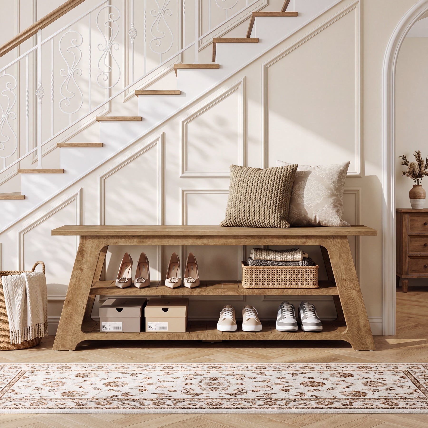 63" Entryway Shoe Storage Bench, Hallway Seating Bench End of Bed Benches
