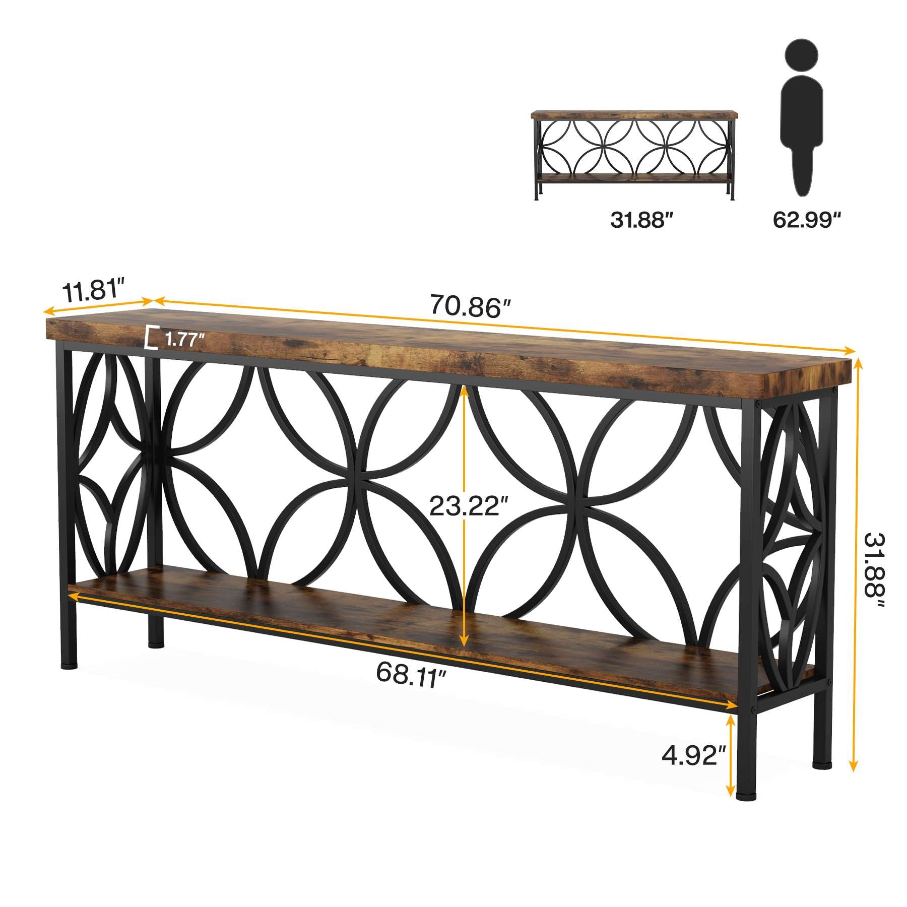 2-Tier Console Table, 70.9" Industrial Sofa Table Behind Couch