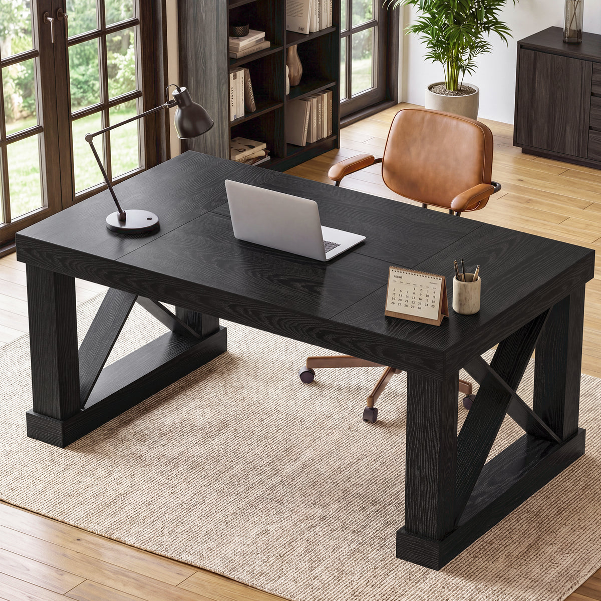 63" Executive Office Desk, Farmhouse Computer Desk with Heavy-Duty Frame for Home Office
