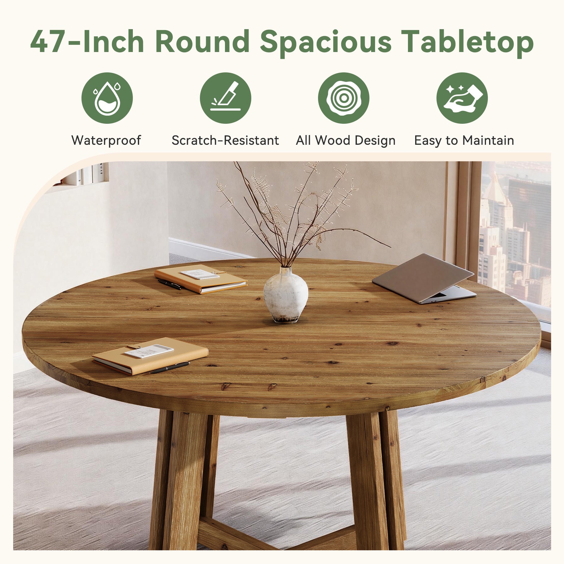 47" Wood Conference Table, Round Meeting Table with Thickened Tabletop