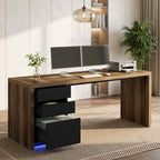 79" Modern Executive Desk with 3 Drawers & RGB Lights, Double Computer Desk