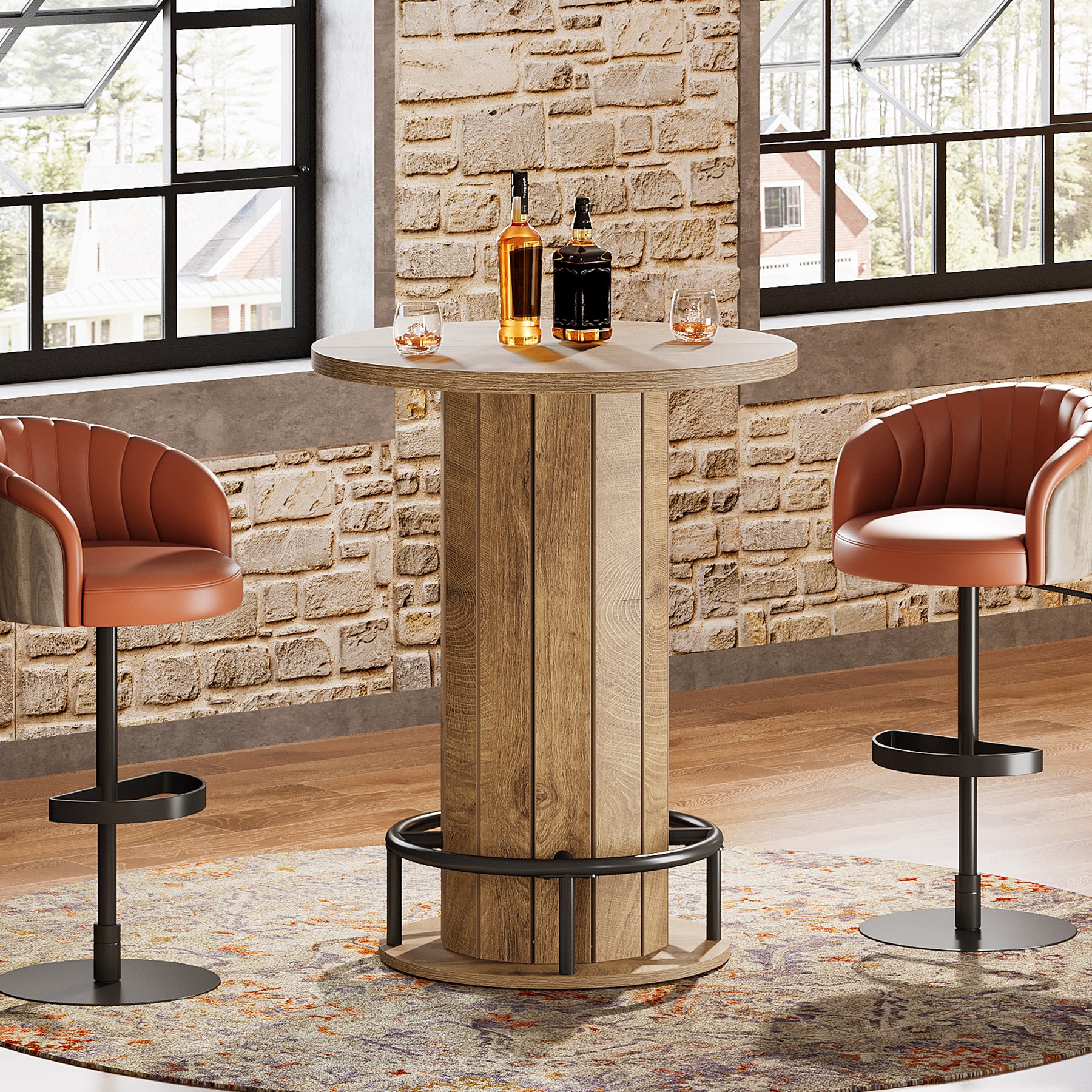 31" Bar Table, Round Bistro Pub Table with Footrest for Dining Coffee Cocktail(Only Table)