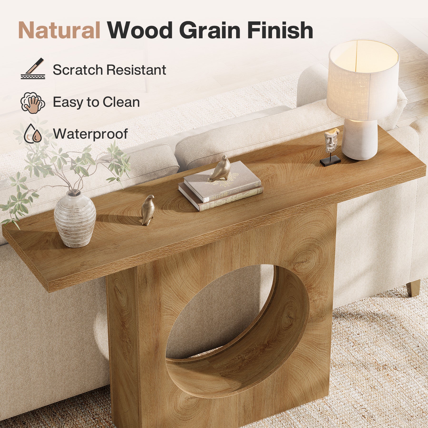 41.3" Narrow Farmhouse Console Table with Round Cutout Design, Slim Entryway Sofa Table