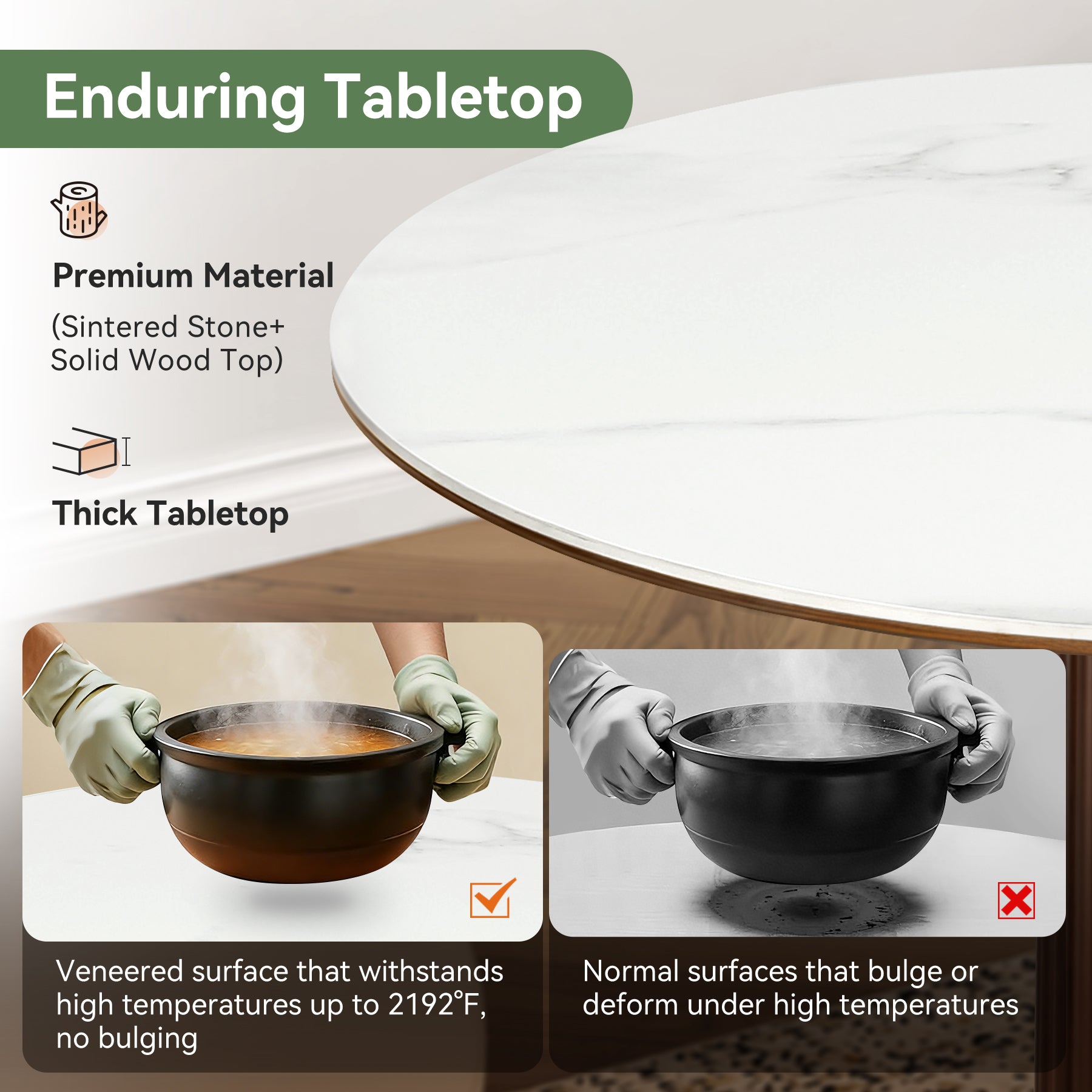 Round Dining Table, 31.5" Kitchen Table with Sintered Stone Tabletop & Steel Pedestal Base