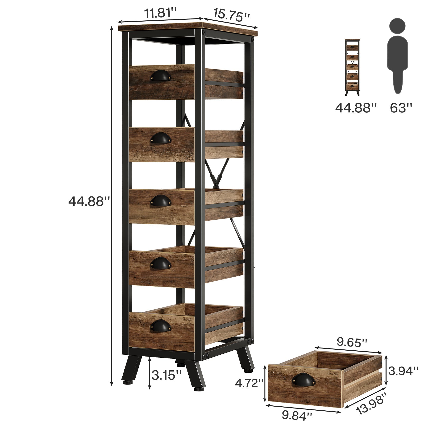 Wood Storage Rack, 5-Tier Fruit and Vegetable Basket Snack Stand