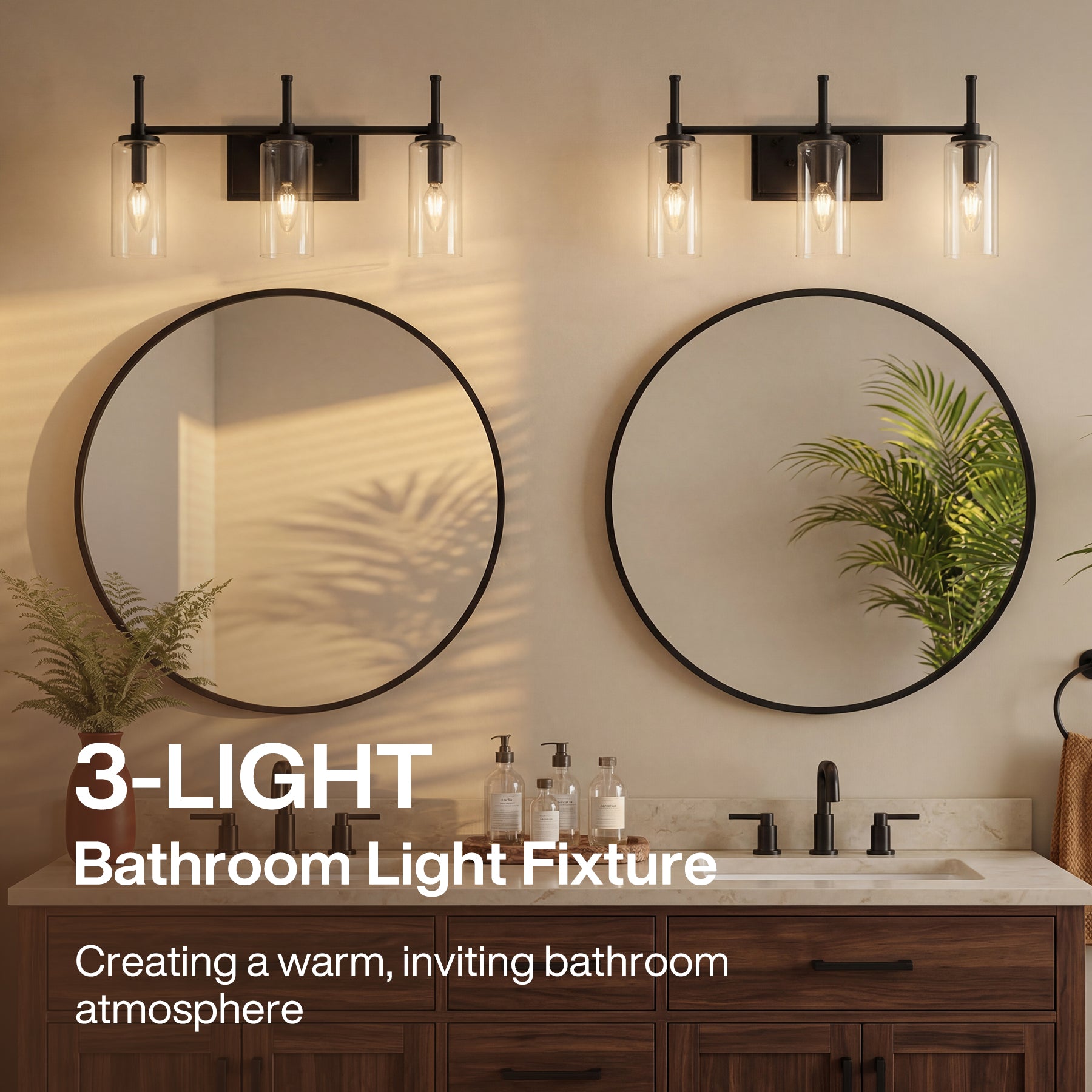 3-Light Vanity Light Fixture, Modern Bathroom Wall Sconce with Clear Glass Shades