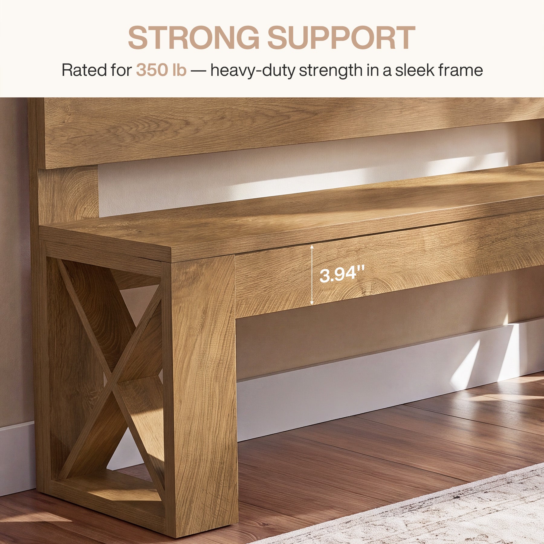47" Entryway Bench with Back, Farmhouse Shoe Bench with X-Brace, Bedroom & Hallway