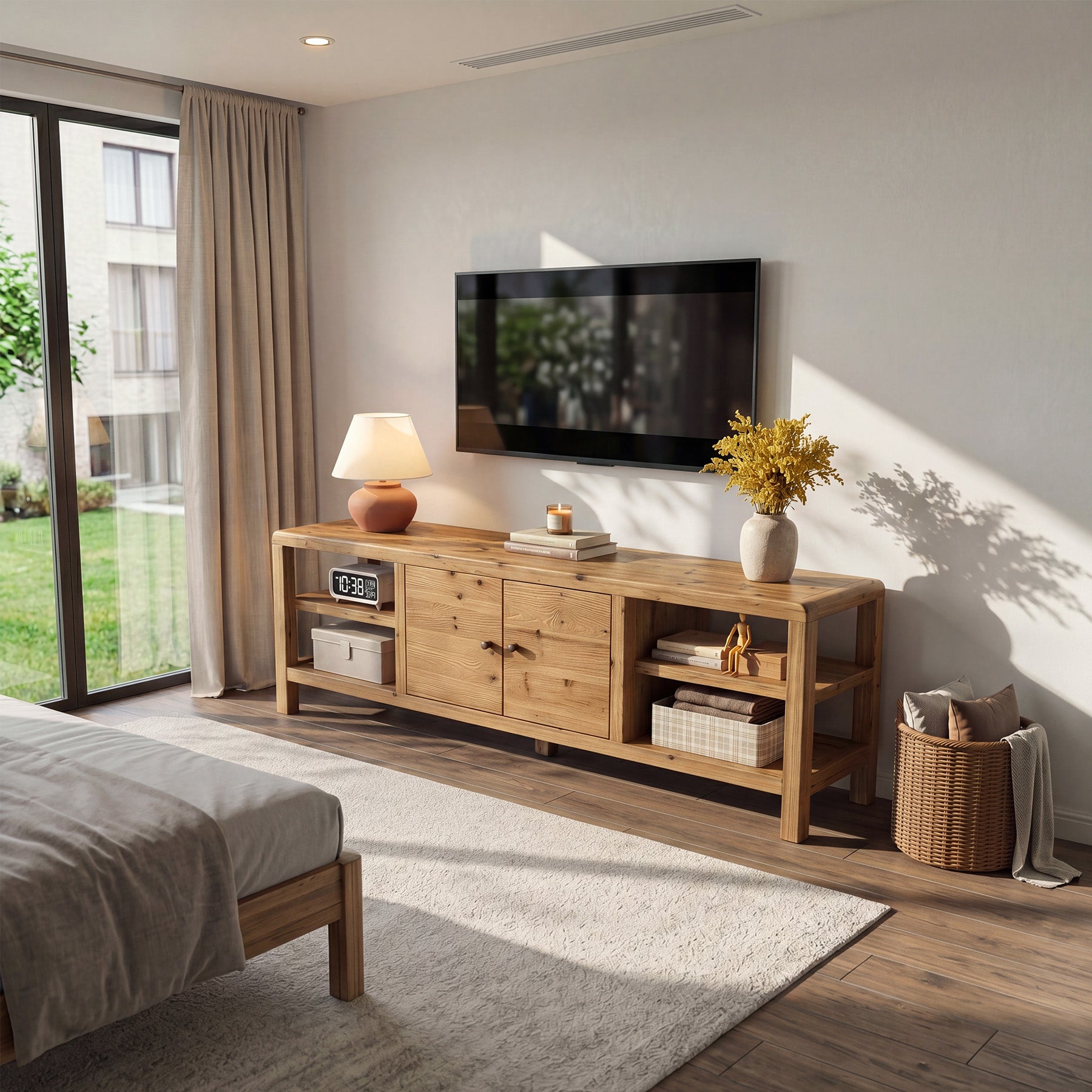70.9-Inch Solid Wood TV Stand with Storage for TVs up to 80 Inches