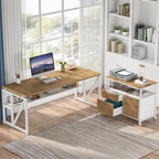 55" / 63" L-Shaped Executive Desk with Storage Shelves and Mobile File Cabinet(2 Drawers and 1 Storage Compartment)