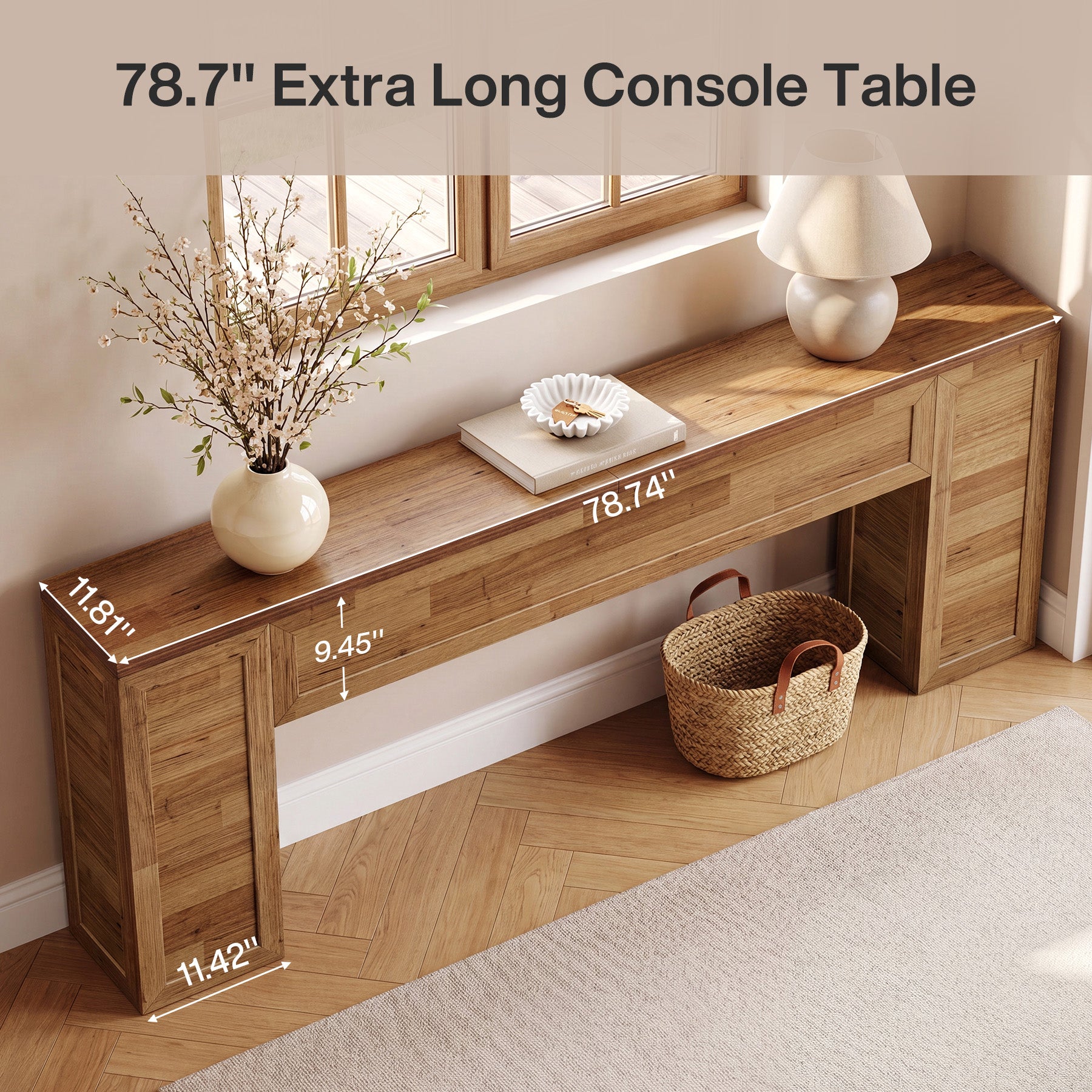 78.7" Long Console Table for Entryway, Farmhouse Narrow Sofa Table Behind Couch