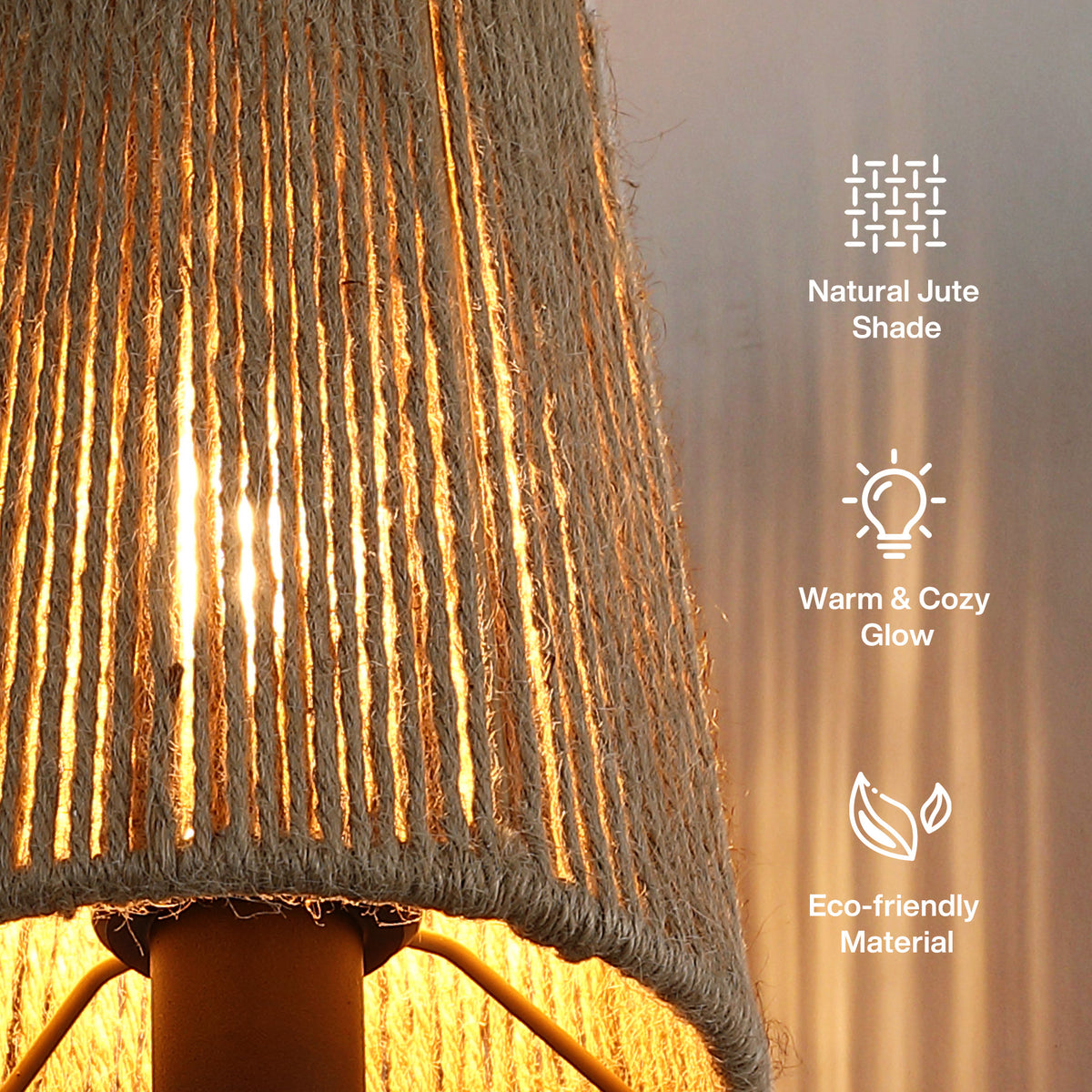2 Pack Boho Wall Sconce, Handmade Jute Wall Light with Black Metal Base