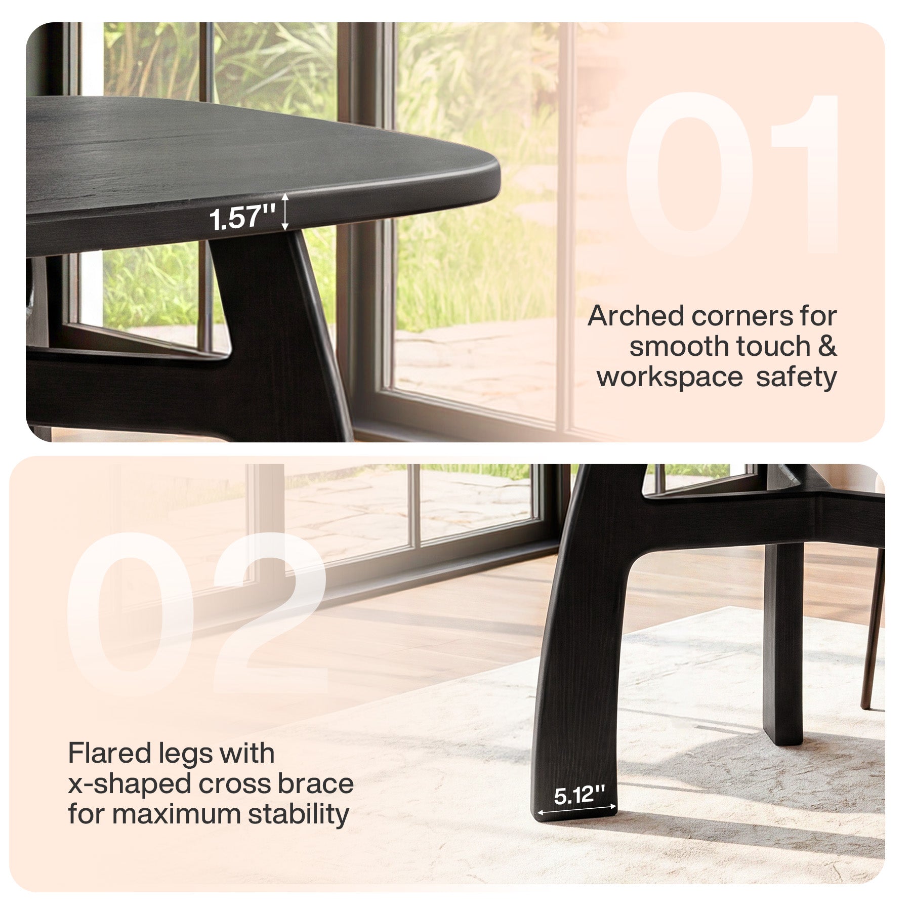 Tribesigns 63-Inch Computer Desk, Solid Wood Office Desk with Boat-Shaped Top for Home Office
