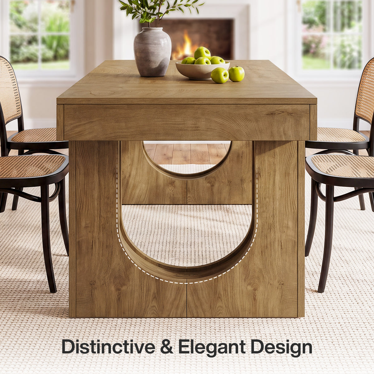 55" Farmhouse Dining Table for 4-6, Rectangular Kitchen Table with U-Shape Legs