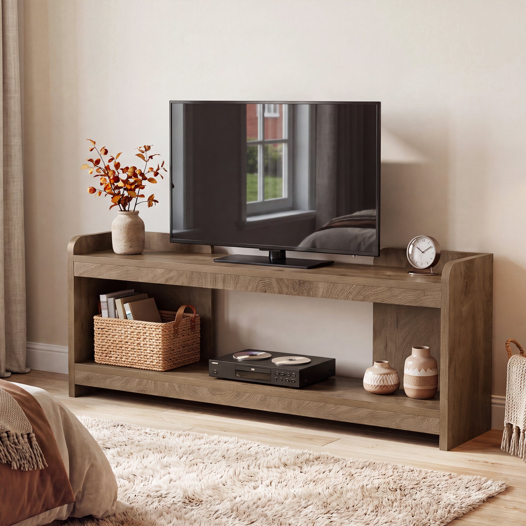63" TV Stand for TVs Up to 70", Entertainment Center with 2-Tier Storage for Living Room