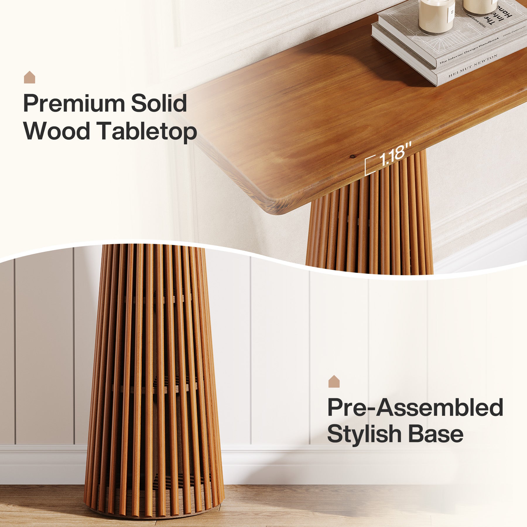 63" Console Table with Unique Base, Wooden Sofa Table Behind The Couch