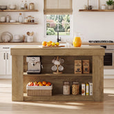 Tribesigns 55-Inch Kitchen Island with 2 Storage Shelves, Farmhouse Island Table with Seating 3
