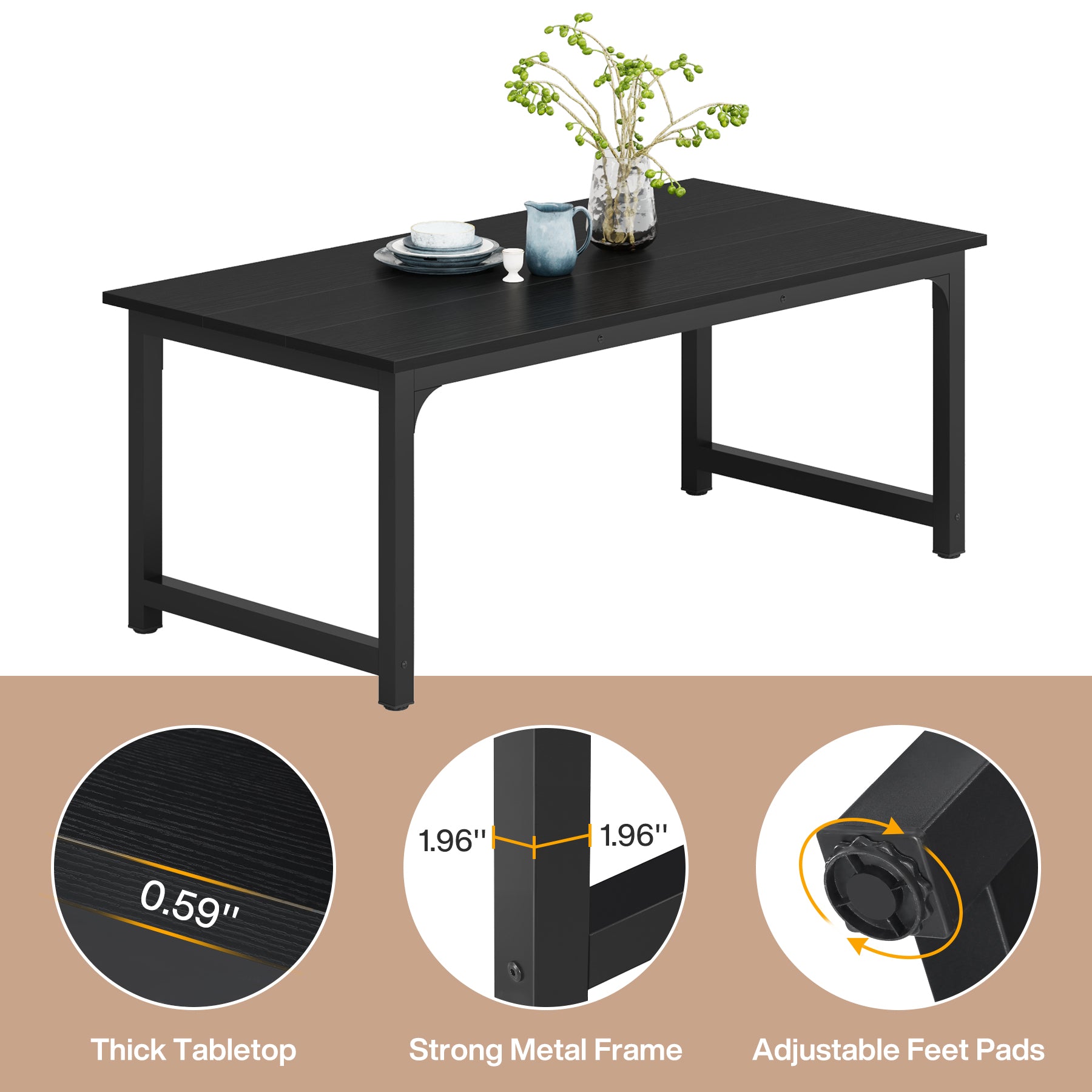 63" Rectangular Dining Table for 6–8 People, Industrial Wood Kitchen Table