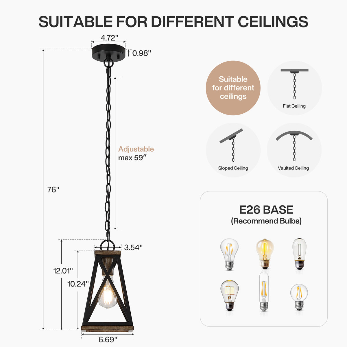 Tribesigns Farmhouse Pendant Light, Adjustable Hanging for Kitchen Island