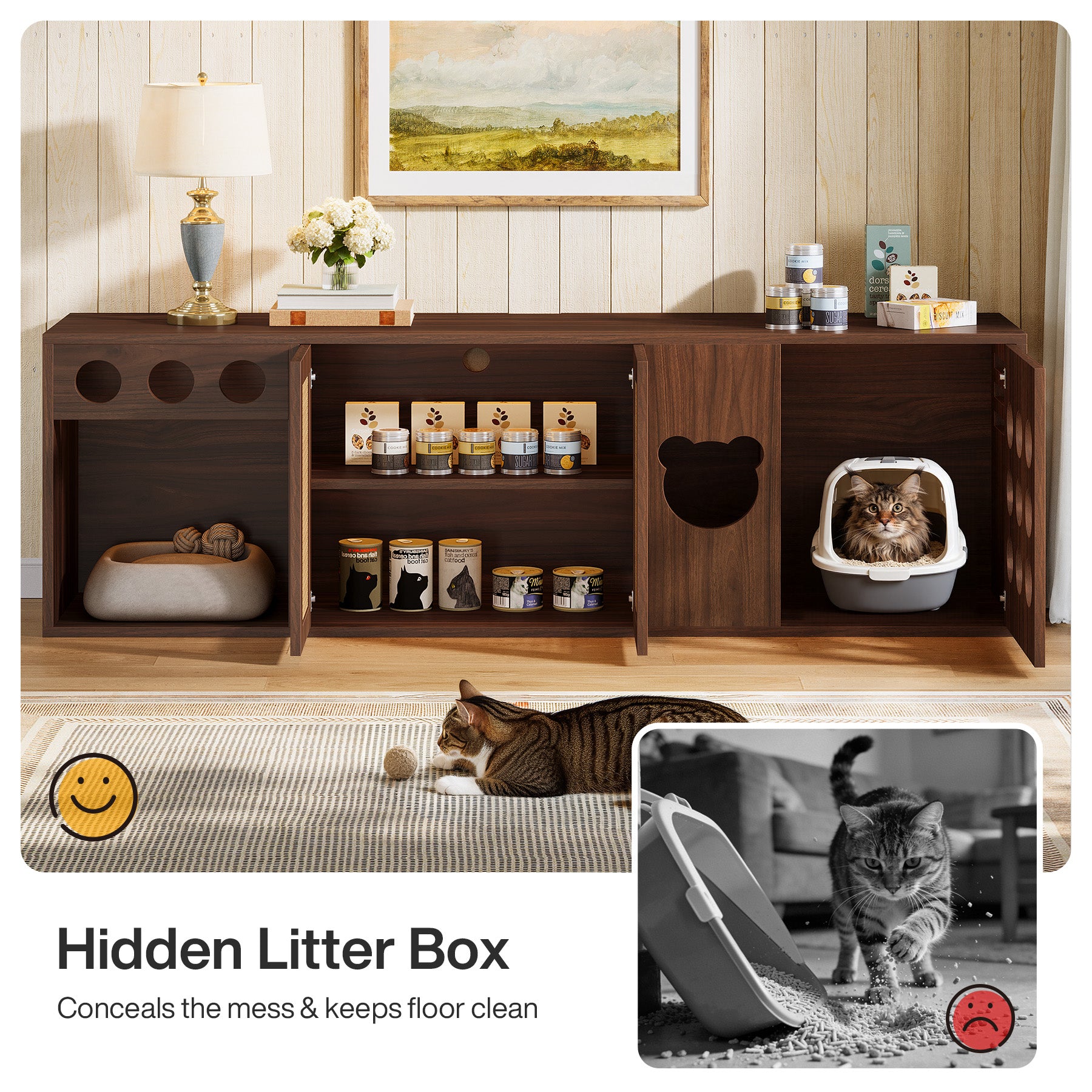 70.9" Cat Litter Box Enclosure, Extra Large Hidden Litter Box Cabinet Cat House