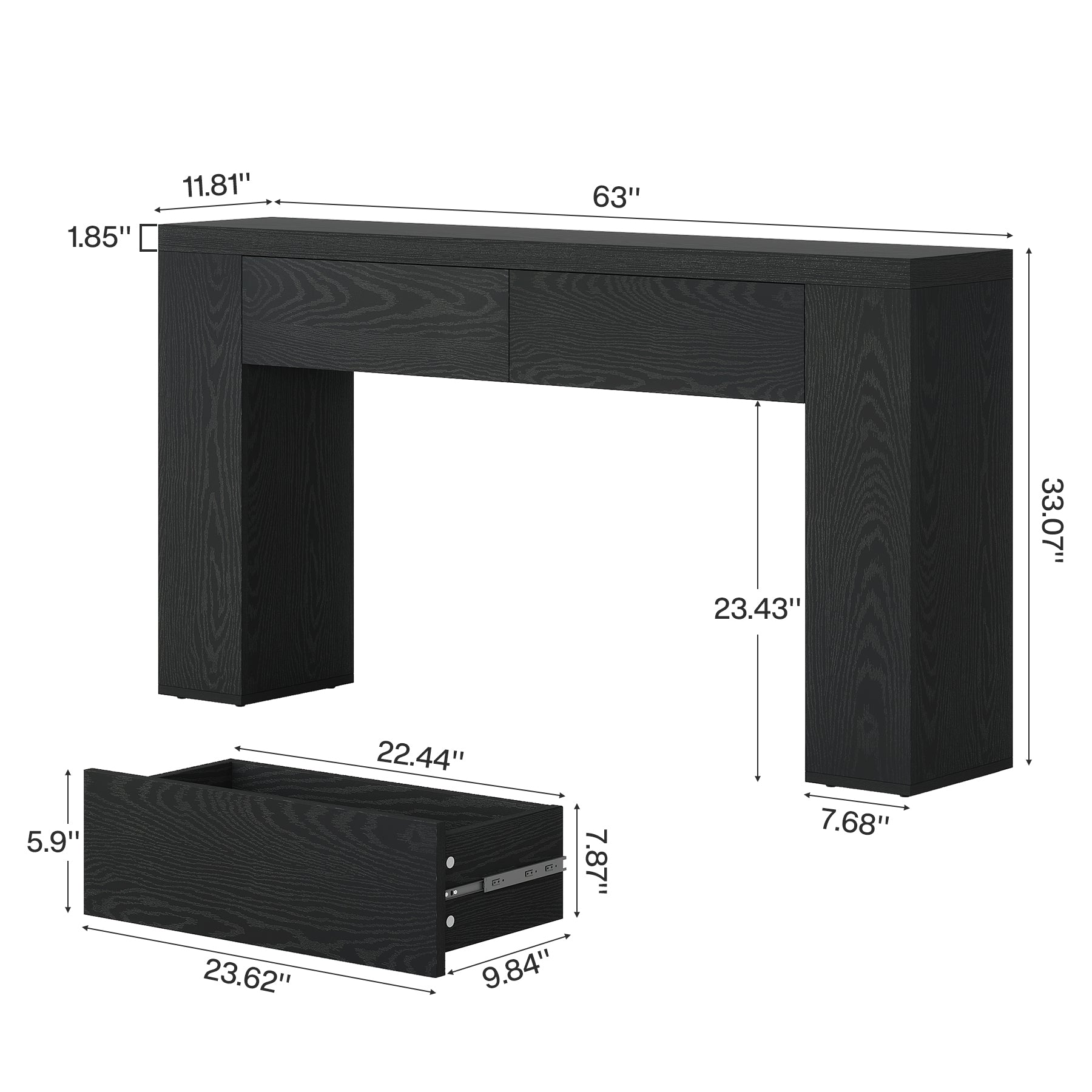 63“ Rustic Console Table with Drawers, Narrow Sofa Table for Hallway or Entryway