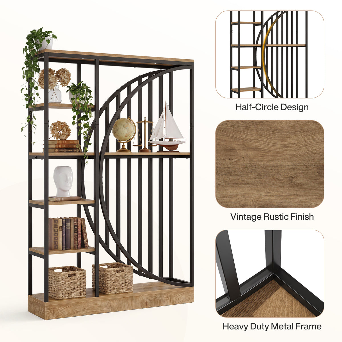 70.9" Industrial Bookshelf, 5-Tier Bookcase with Reversible Shelves for Home Office