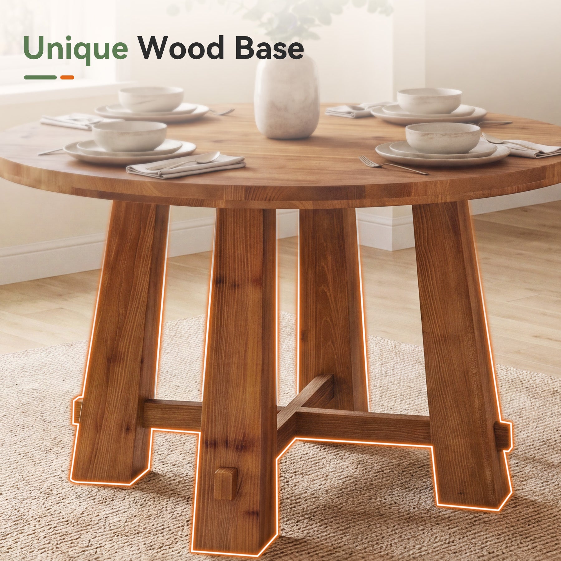 39.4" Solid Wood Round Dining Table, Farmhouse Kitchen Table for 2-4 People
