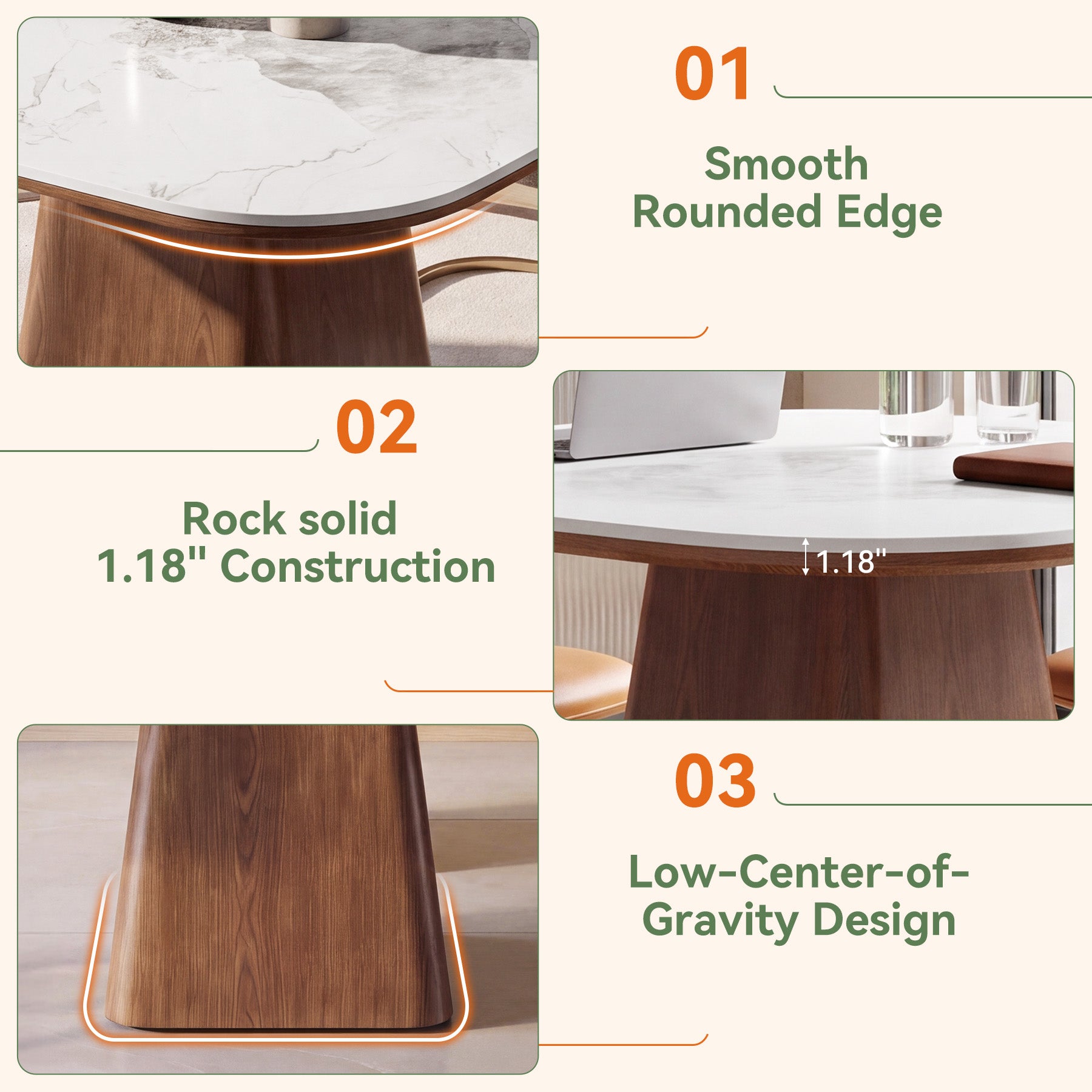 35.4" Conference Table with Sintered Stone Top, Small Square Meeting Table, Solid Wood Base