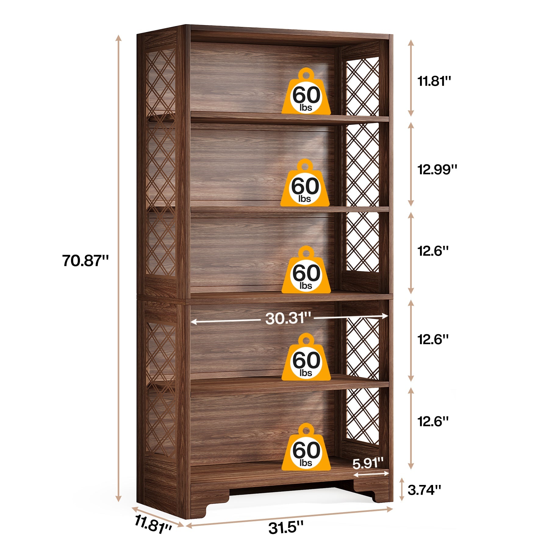 70.8" Freestanding Bookshelf, 6-Tier Bookcase Display Rack Storage Shelves