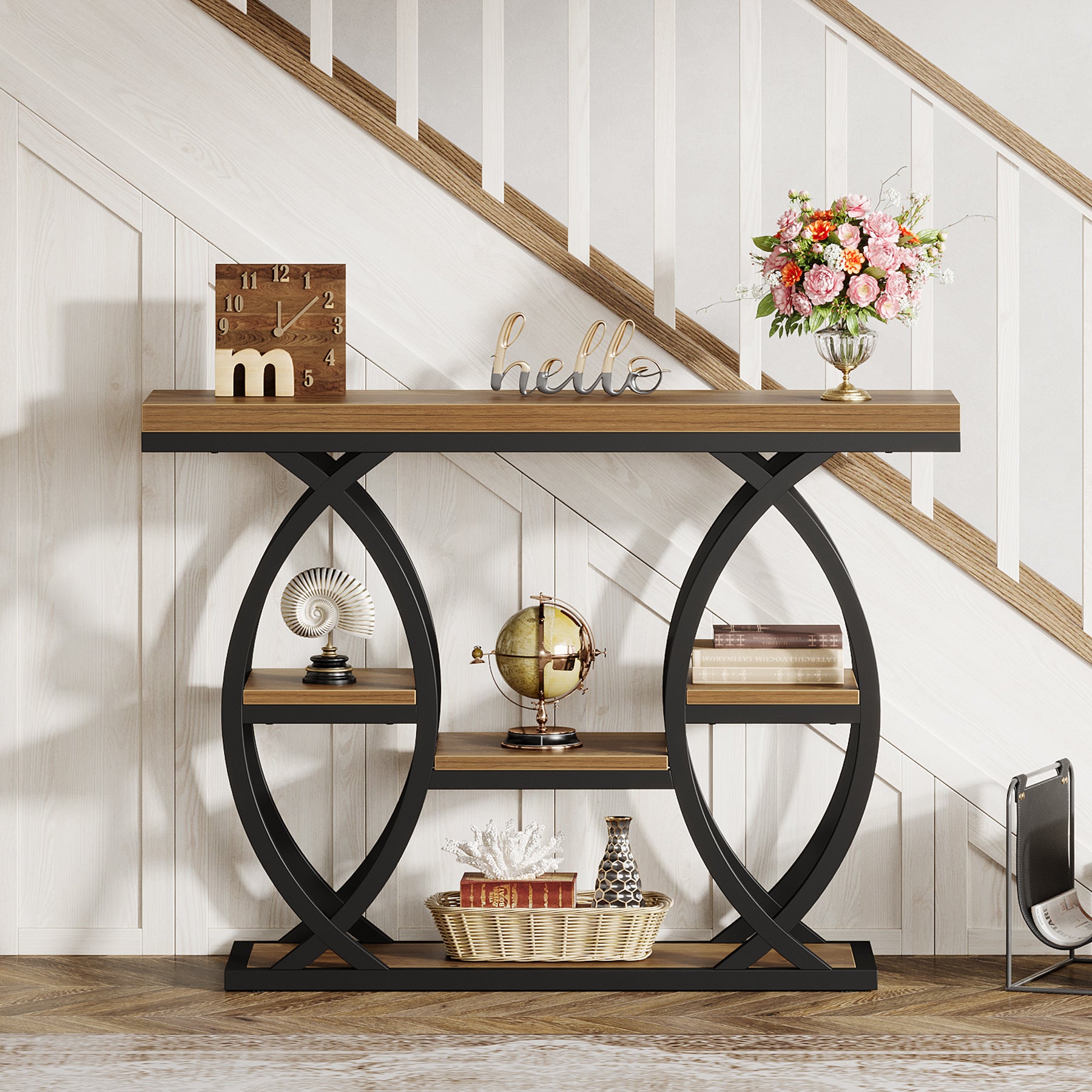 39.4" Console Table, Industrial 4-Tier Sofa Table Entryway Table with Storage Shelves