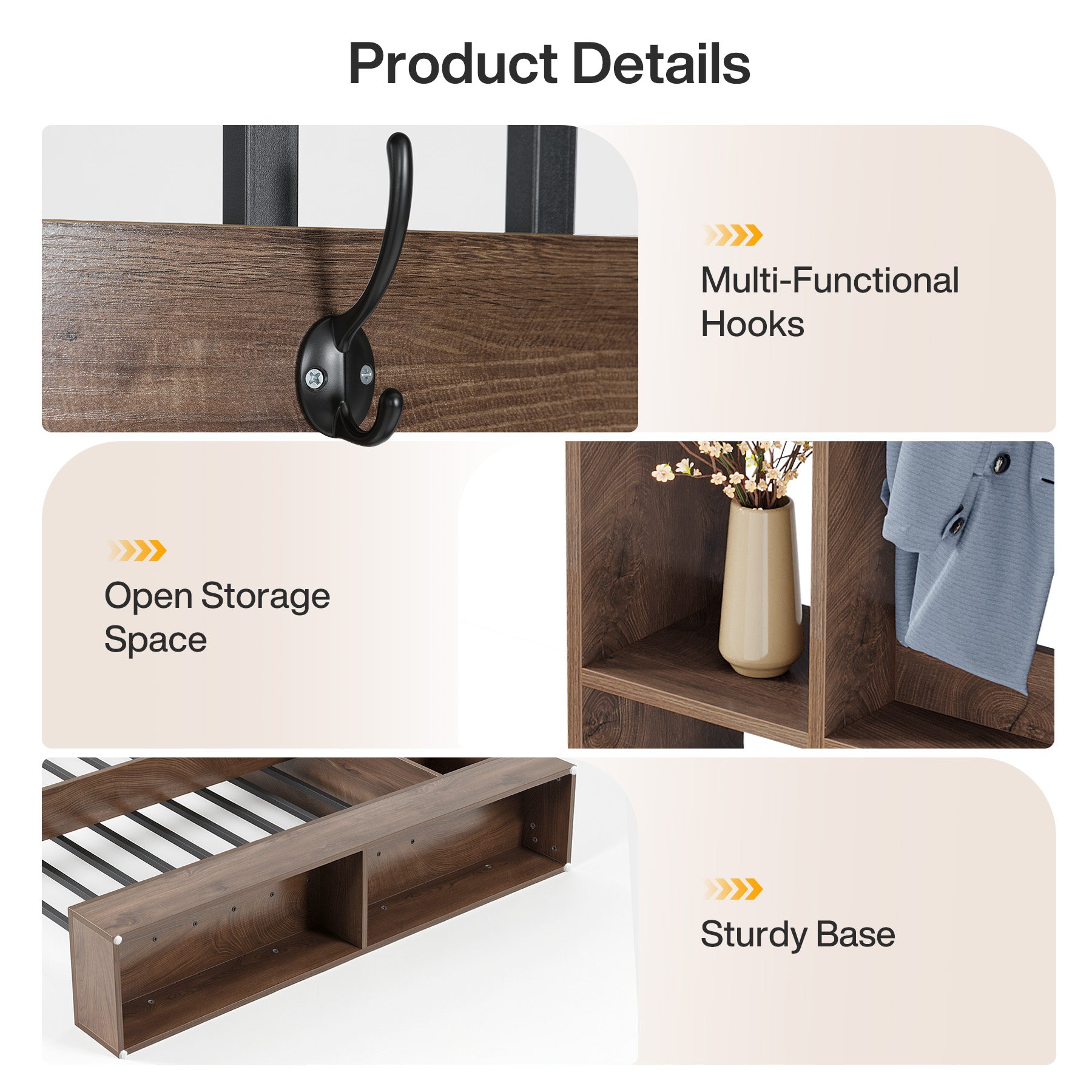 71" Wall Room Divider, Modern  Room Partition with Shelves & Coat Hooks for Entryway