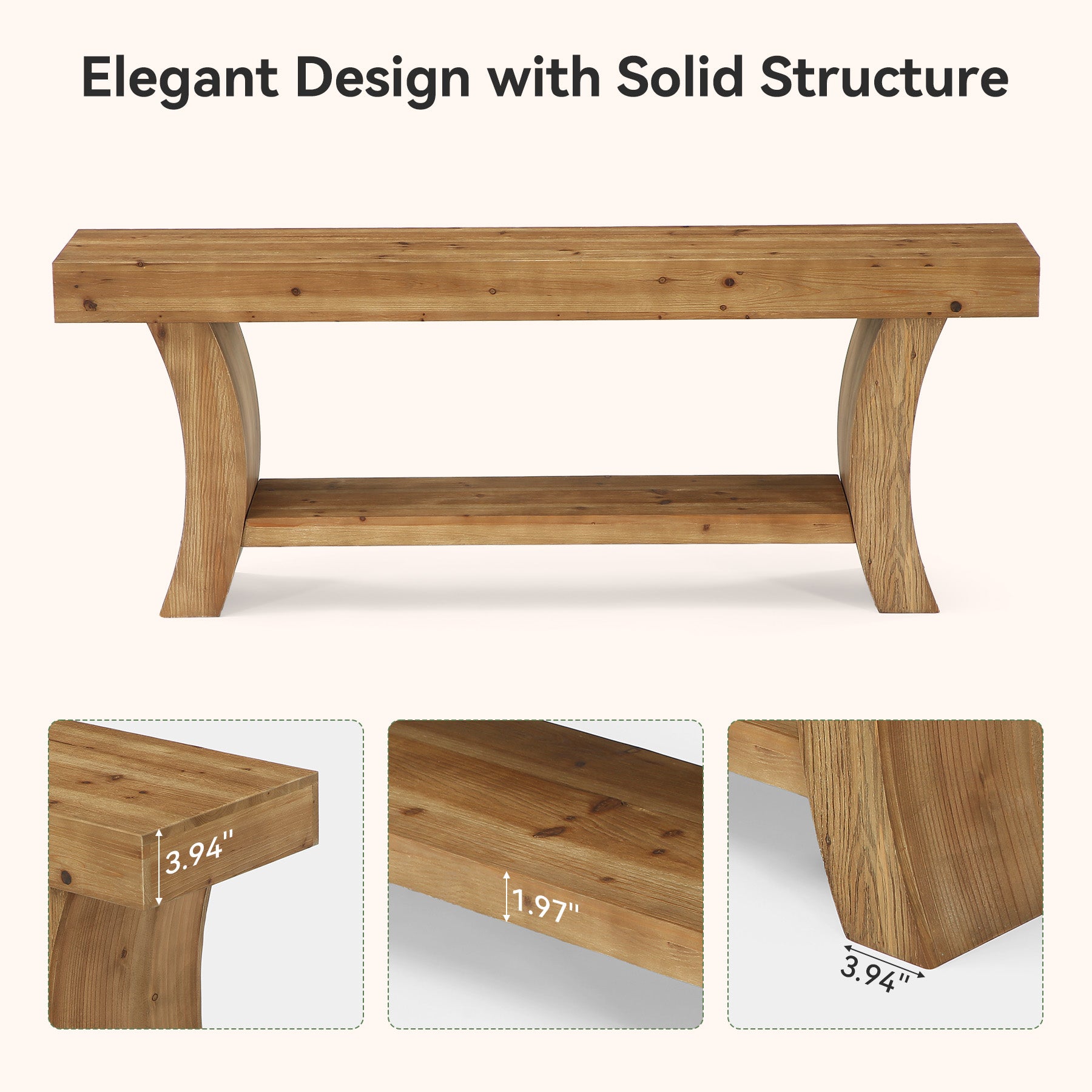 2-Tier Solid Wood Console Table, 63" Farmhouse Sofa Table Behind Couch