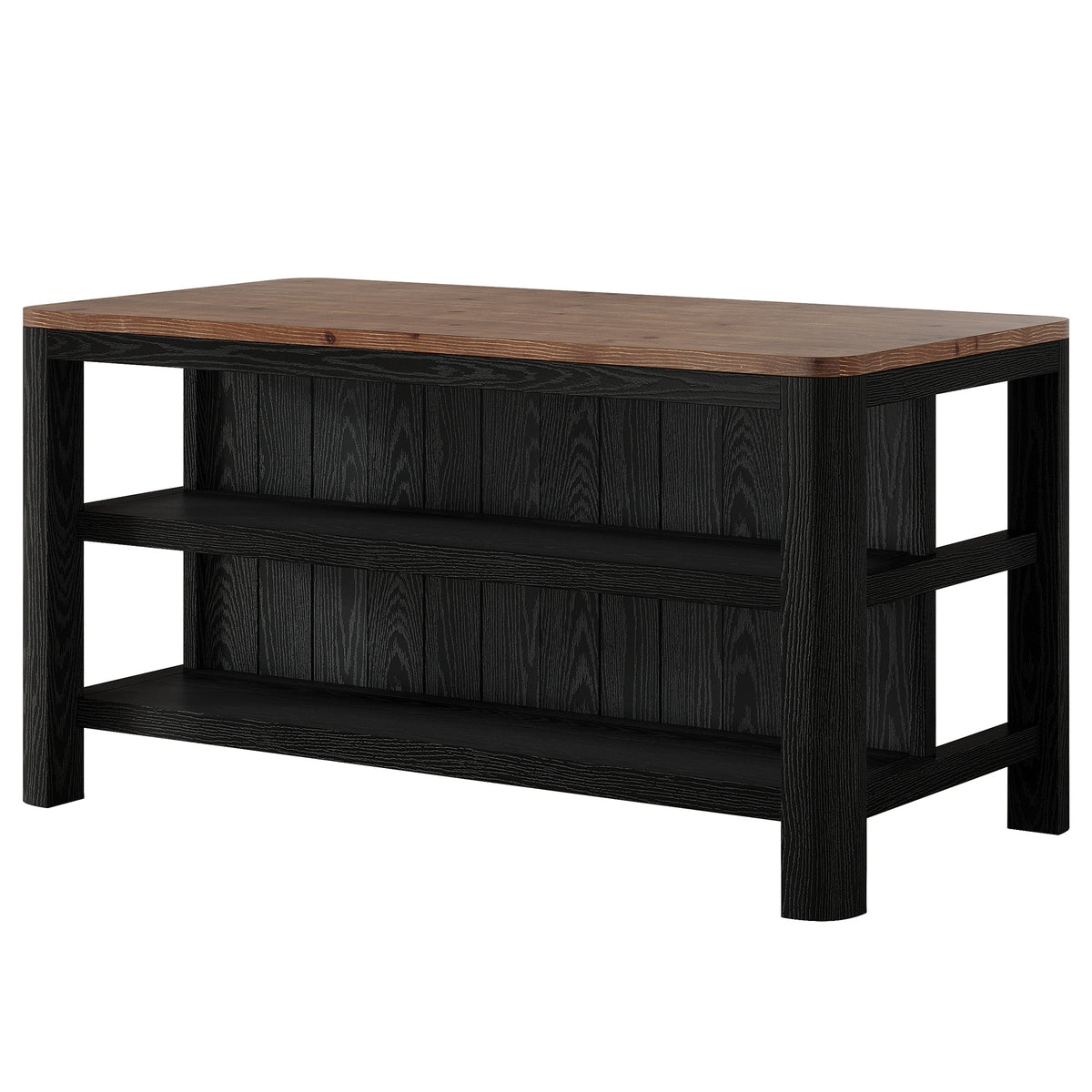 Solid Wood Bar Table, 63" Counter Height Pub Table with Storage Shelves