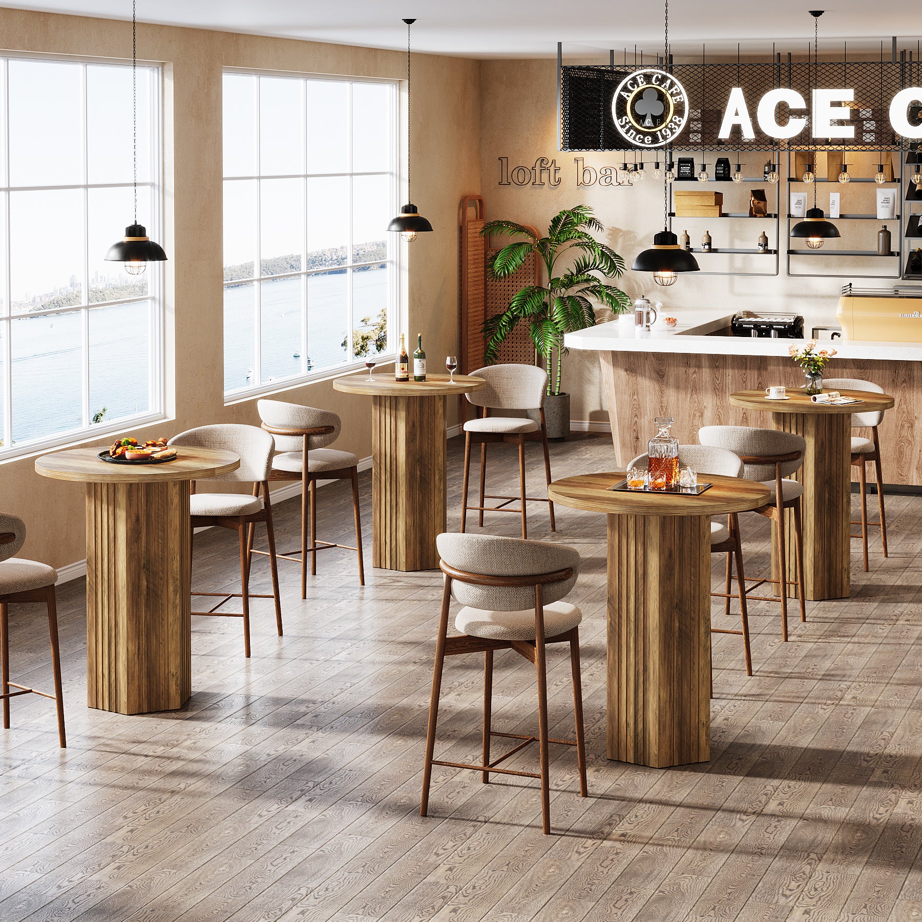 31.5" Round Bar Table, Farmhouse High Top Bistro Pub Table Cocktail Tables for Home Bar