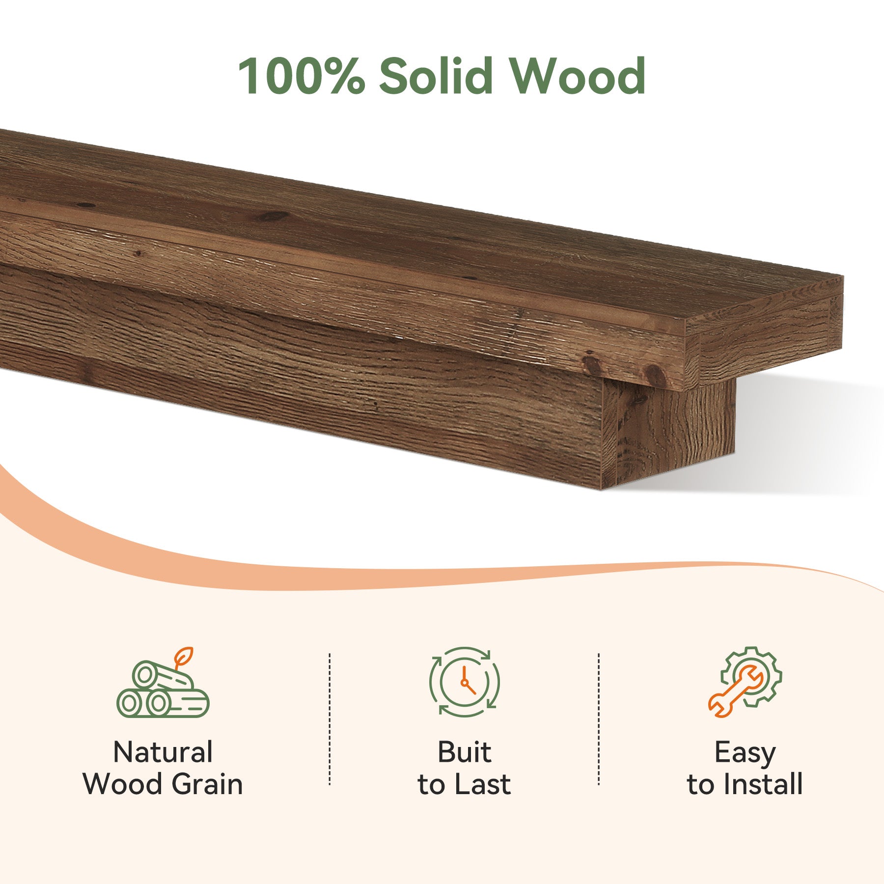 70.9" Solid Wood TV Stand, Floating Wall Mounted TV Shelf for TVs up to 75 Inches