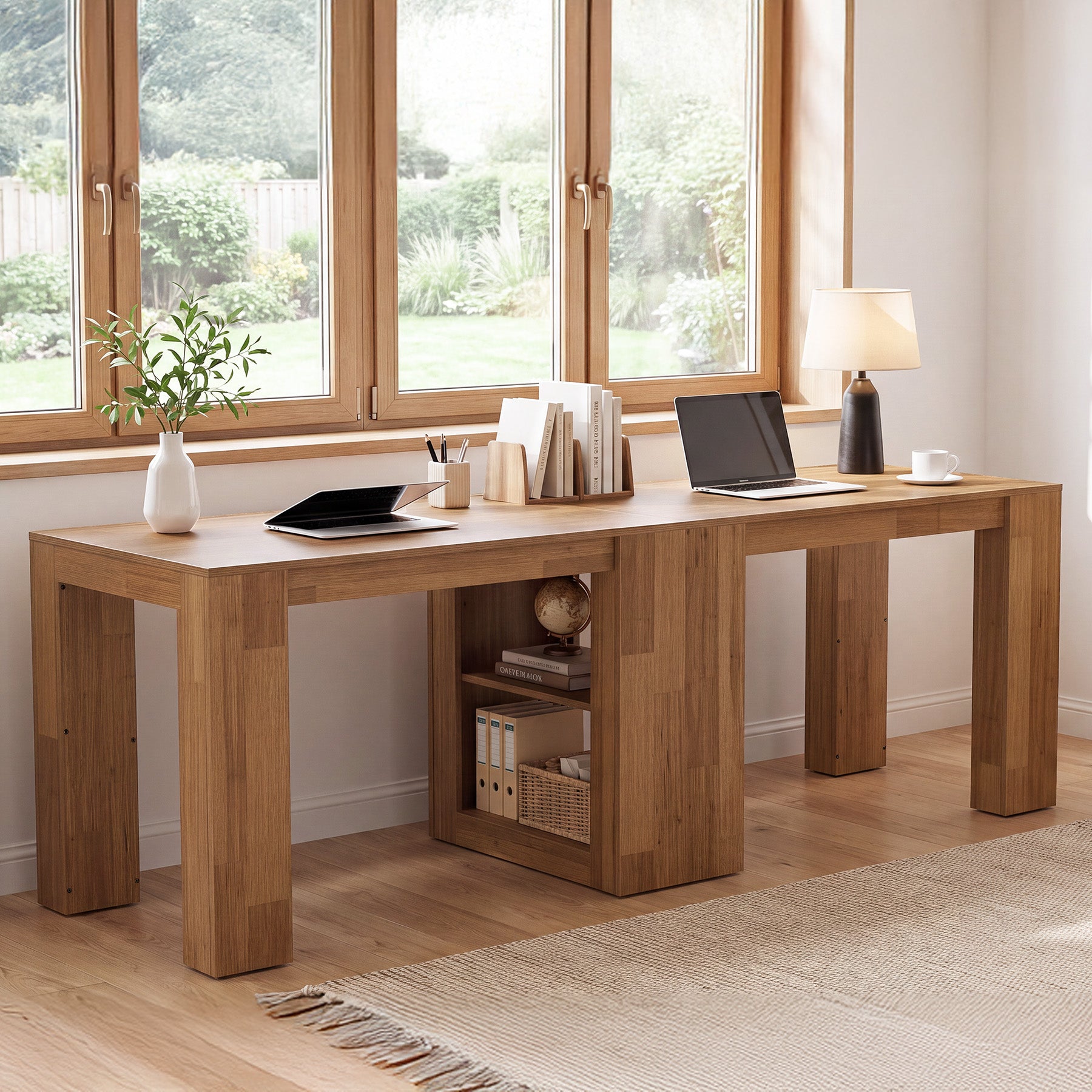 78.7" Two-Person Desk, Extra-Long Computer Desk with Shelves Fits 2 Monitors