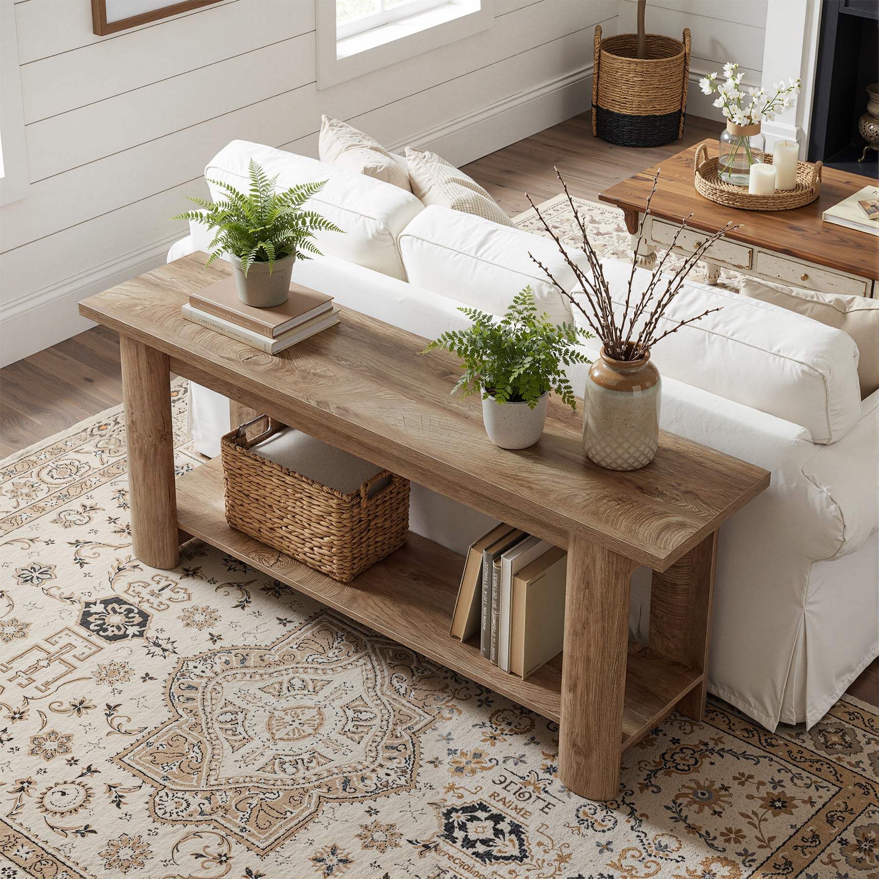 Farmhouse TV Stand for up to 65" TVs, Rustic Entertainment Center with 2-Tier Open Storage